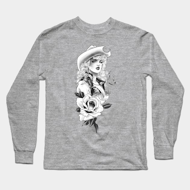 Wholesome Cowgirl - White Long Sleeve T-Shirt by Guen Douglas 